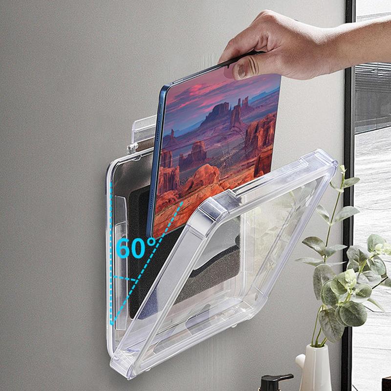 Clear Tablet Holder, Waterproof Tablet Storage Box, Rotatable Tablet Stand, Wall Mounted Tablet Holder, Tablet Accessories for Home Office 3