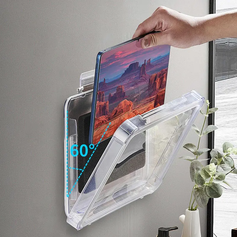 Clear Tablet Holder, Waterproof Tablet Storage Box, Rotatable Tablet Stand, Wall Mounted Tablet Holder, Tablet Accessories for Home Office 3