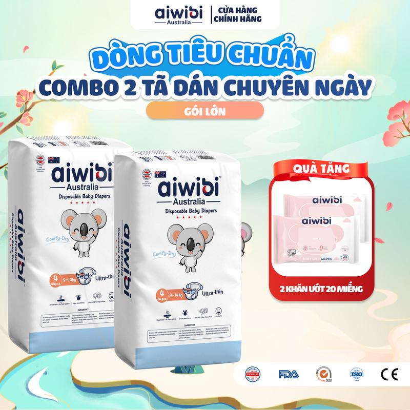 Tã/Bỉm Dán Aiwibi Tiêu Chuẩn Cho Bé Thoáng Khí, Thấm Hút Nhanh - Gói Lớn S/M/L/XL