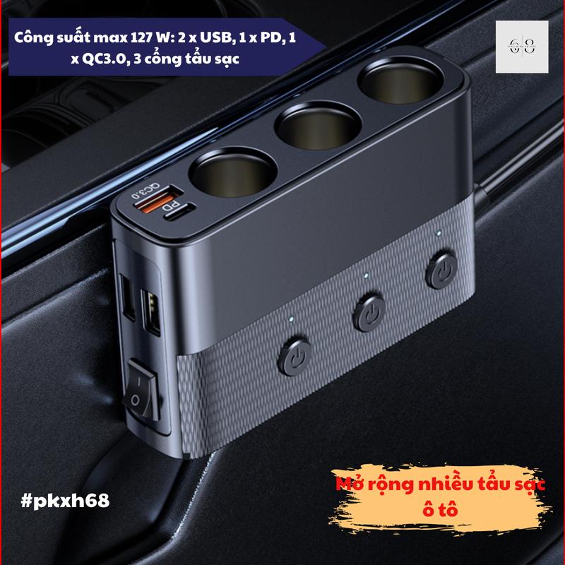 Product Introduction of Tẩu Sạc Ô Tô PKXH68 Mở Rộng 3 Cổng Tẩu Sạc Ô Tô Có Cổng Sạc Nhanh PD Và QC3.0 2 Cổng USB - Công Suất 127W (Max) Phụ Kiện 4