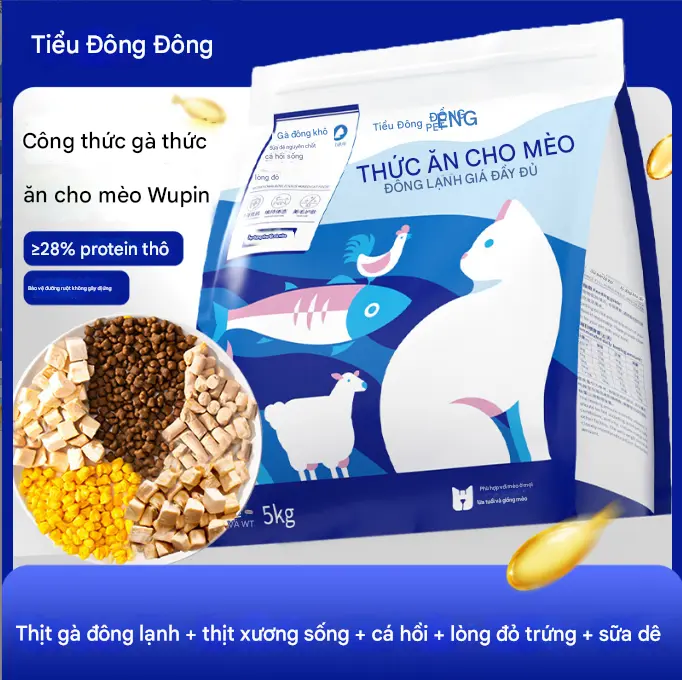 Thức ăn  túi 5kg dạng  trộn cùng thịt sấy khô DONGPET cao cấp chuyên dành  kén ăn  cho mèo kibble