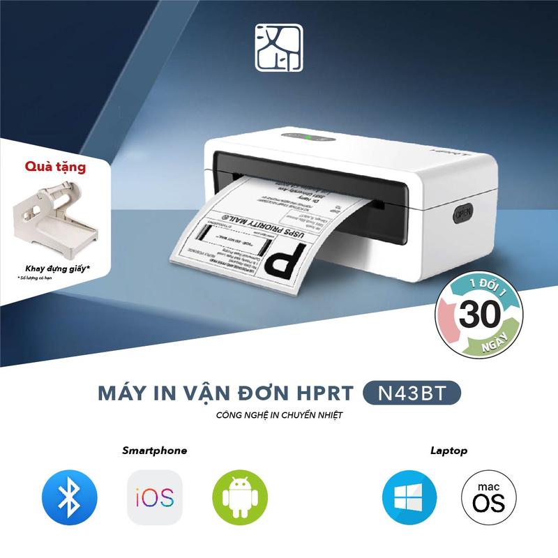  Máy in nhiệt đơn hàng TMĐT HPRT  N43BT- IN KHÔNG CẦN MỰC - kết nối bluetooth USB - thiết kế đơn giản tiện lợi - in ấn ở bất kỳ đâu 