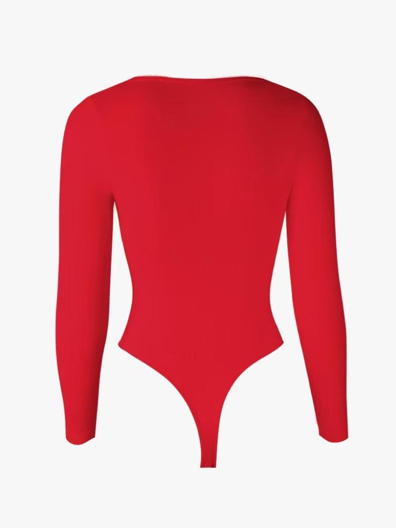 Product Introduction of Women's Solid Square Neck Long Sleeve Shapewear Bodysuit, Casual Comfy Button Closure Crotch Tummy Control Butt Lift Shaper, Ladies Shapewear for Daily Wear 6