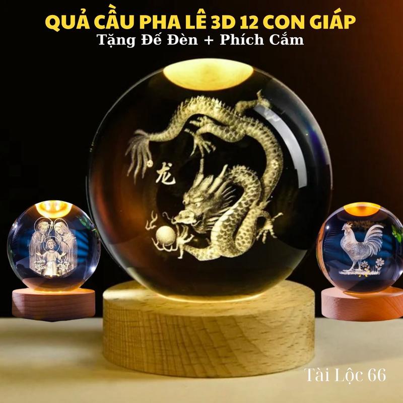 ( Quả Cầu Loại Lớn )Đèn Quả Cầu Pha Lê 3D Tuyết 12 Con Giáp Phát Sáng Trang Trí Nhà Cửa , Đèn Trang Trí Phòng Ngủ , Quà Sinh Nhật Lưu Niệm , Decor Để bàn làm việc