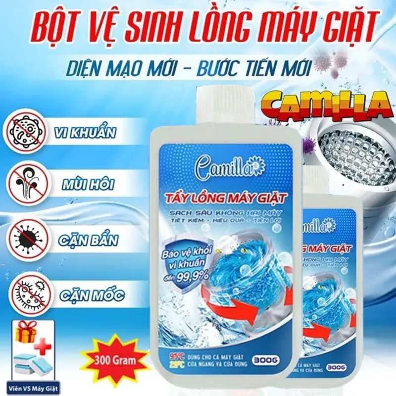 Tẩy Lồng Máy Giặt Cao Cấp Camilla 300gr - Tẩy Sạch Nấm Mốc, Khử Mùi Hôi Hiệu Quả 99% bột  vệ  sinh  lồng  giặt 1