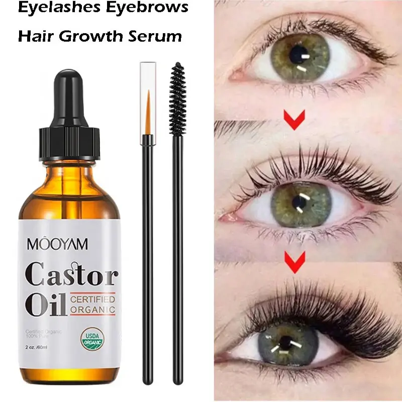 Organic Castor Oil 100% Pure Natural Cold Pressed Unrefined Castor Oil For Eyelashes, Eyebrows, Hair & Skin
