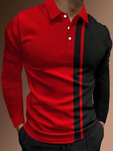 Polo de medio botón con estampado de retazos para hombre, camiseta con cuello de manga larga informal de ajuste regular, ropa de hombre de moda para uso diario