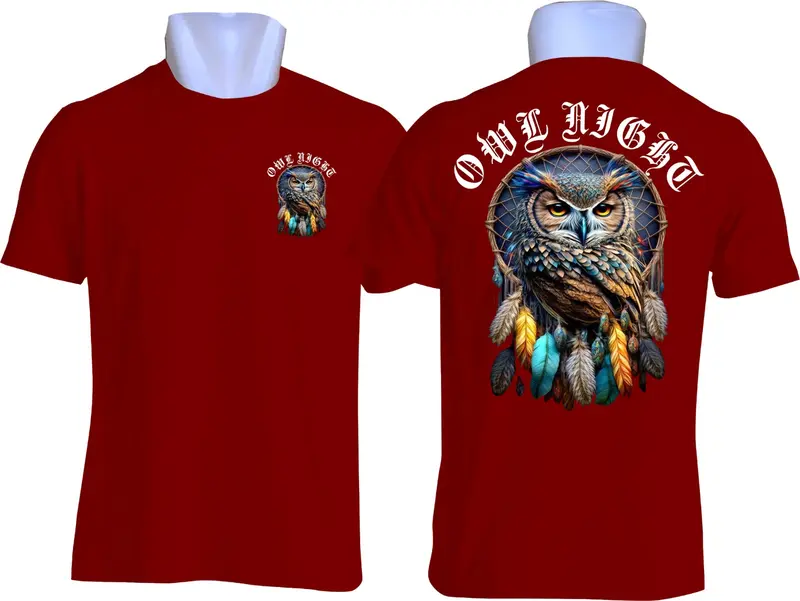 kaos distro pria lengan pendek | baju sablon printing 3d owl night Motif Nyaman Simple Tebal 1