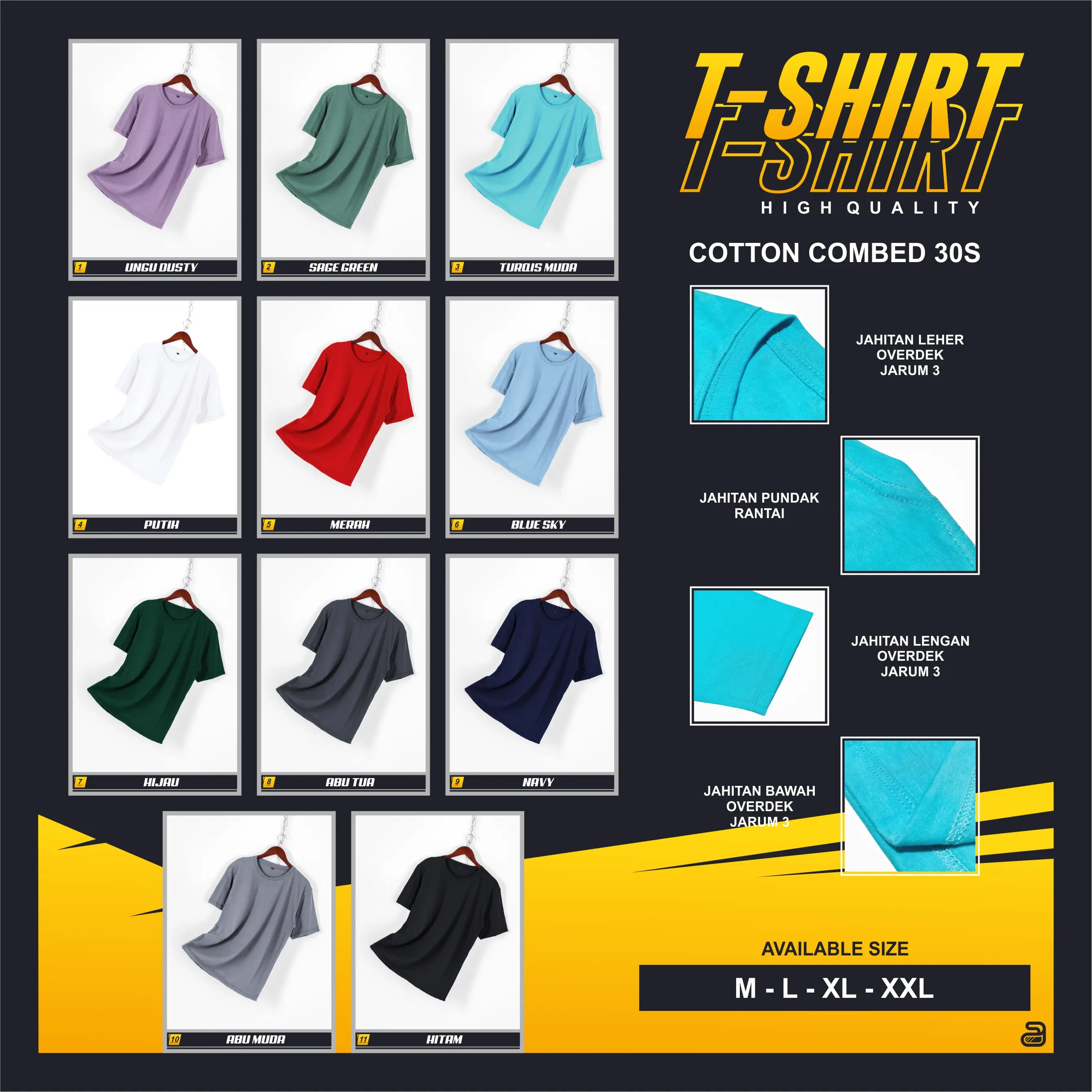 KAOS POLOS PREMIUN COTTON COMBED 3OS Casual Nyaman Simple Distro Pendek Katun