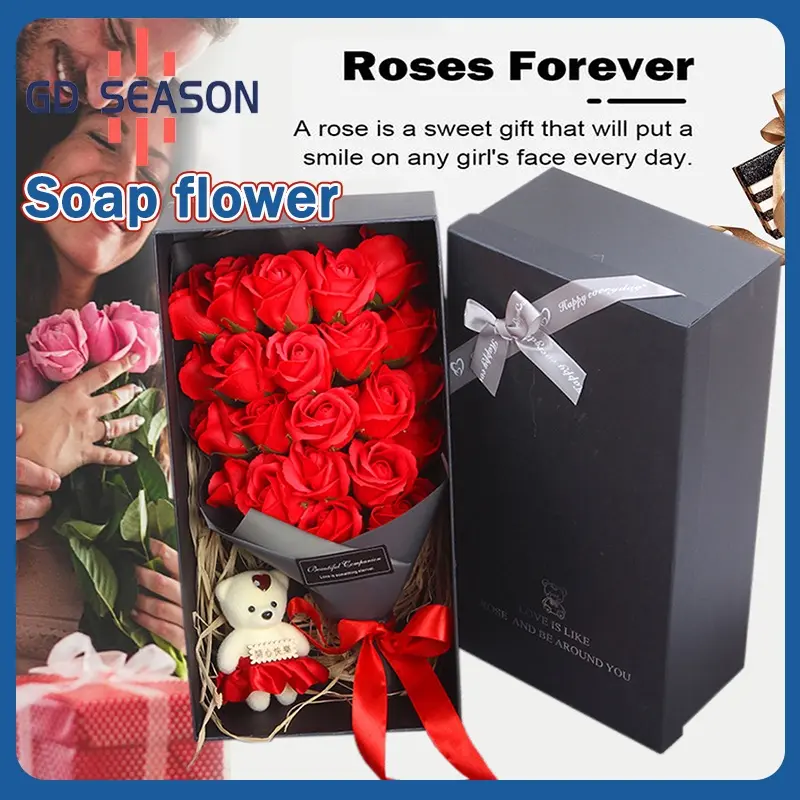 rose flower soap flower bear doll gift box decoration flower wedding birthday gift Bouquet Decorative
