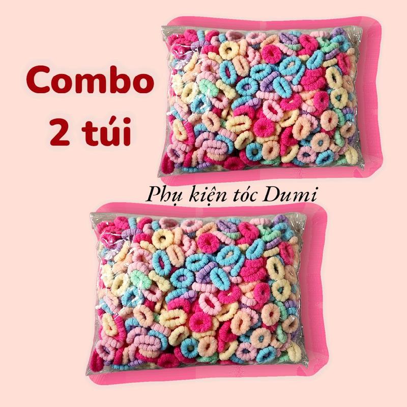 Combo 2 túi 500 (1000 sợi) chun buộc tóc thun cột tóc len xù màu sắc tươi sáng đáng yêu cho bé gái, chun buột không làm đau tóc Dumi Shop