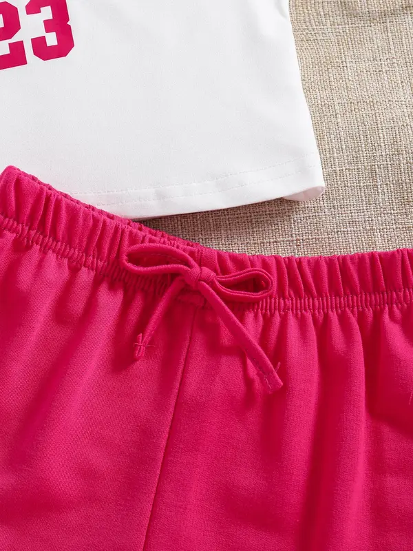 Girl's Letter Print Tank Top & Elastic Waist Shorts Two-piece Set, Casual Sleeveless Top & Shorts for Summer, Kids Clothes for Daily Wear 3
