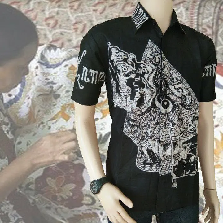 kemeja batik pria keren lengan pendek motif wayang honocoroko