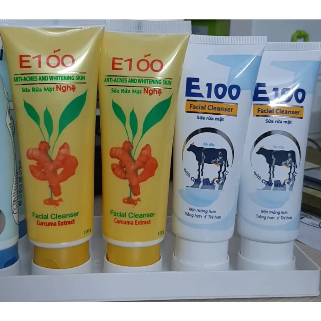 SỬA RỬA MẶT E100 HẠT NGHỆ 100G, TINH CHẤT SỬA BÒ 80ML Cty Cổ Phần Đại Việt Hương.