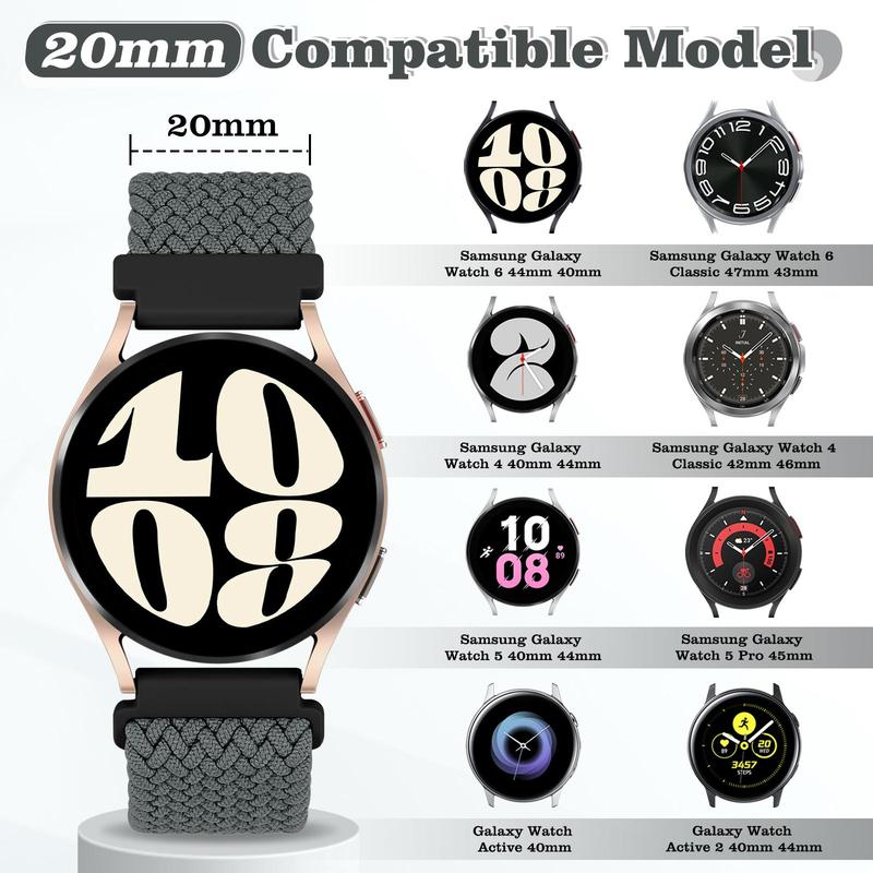 Product Introduction of Braided Nylon Watch Band (Band Only), 3 Counts Adjustable Sports Watch Band for Samsung Galaxy Watch 6 5 4 Active 2, Universal Watch Band for Men & Women 11
