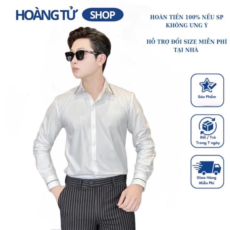 sơmi LUXURY hoạ tiết viền cổ & tay  Ôm gọn Áo Menswear 1