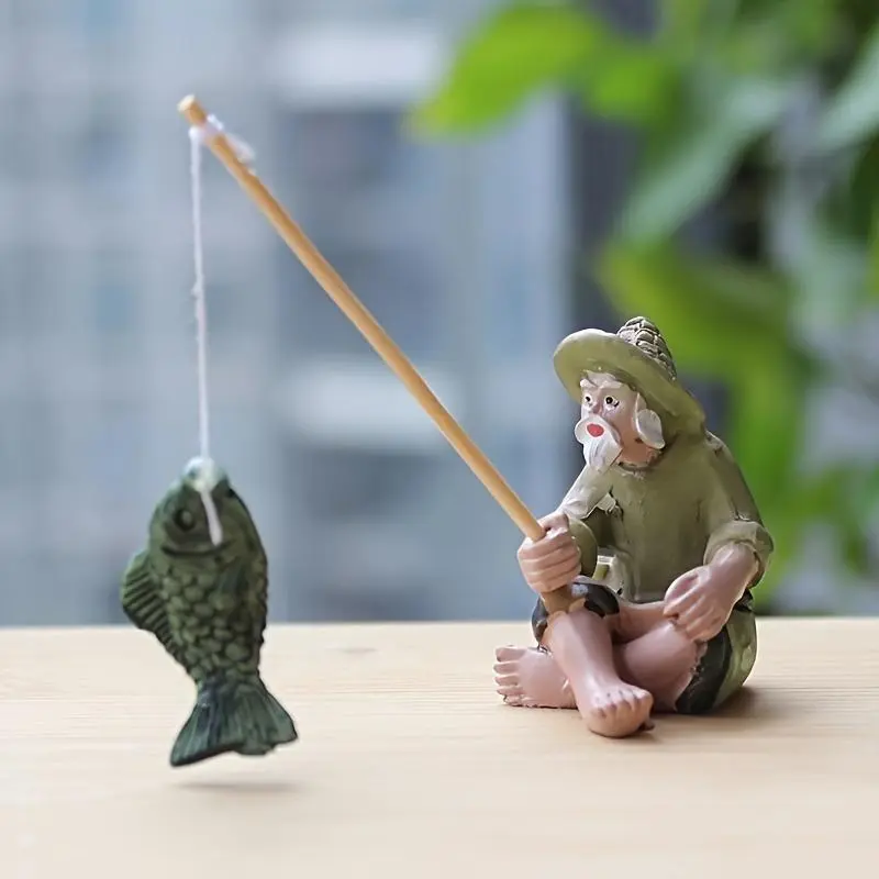 Fishing Themed Resin Figurine, Fantasy Fisherman Statue, Durable Non-electric Fisherman-Sculpture for Outdoor Pool & Bonsai Decor, Ornaments 5