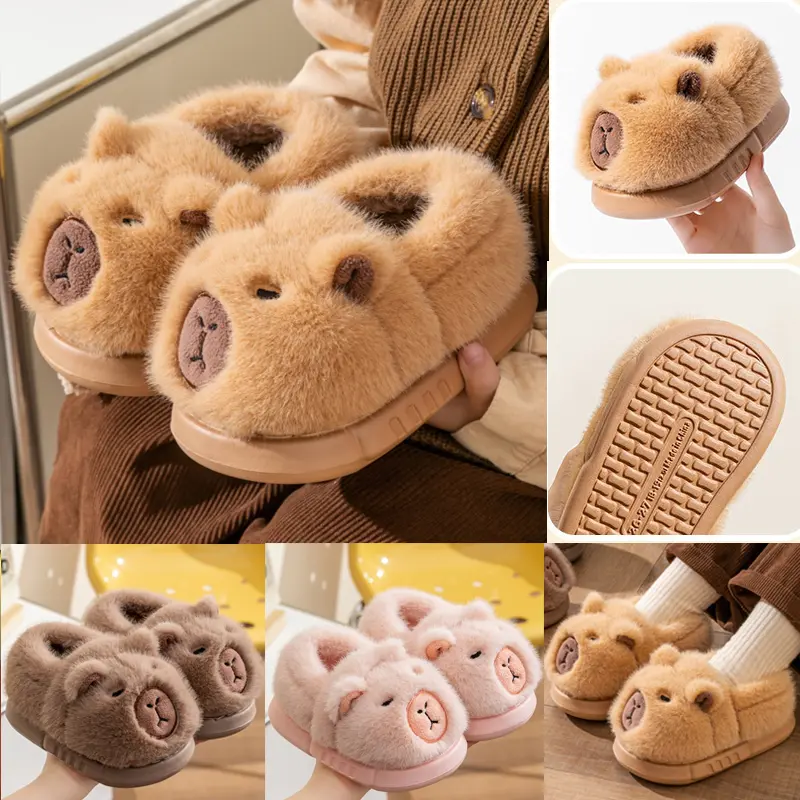 Dép Lê Capybara, Phong Cách Hoạt Hình Dễ Thương Mùa Đông, Đế Mềm Chống Trượt, Dành Cho Trẻ Em Và Bé Gái, Giày Đi Trong Nhà Ấm Áp, Giày Bông, Giày Nhồi Bông Cho Trẻ Em, Thích Hợp Cho Bé Trai