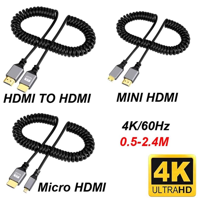 Product Introduction of New 4K 60HZ Micro Mini HDMI TO HDMI Spiral Cable 0.5-2.4M Flexible HDMI-Compatible Spring Cable Extension Male to Male Plug Cable 19