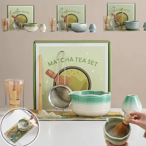 7/5PCS/SET NEW Alat Matcha Making Set Matcha Bowl Keramik / Pengaduk Matcha Bambu / Sendok / Matcha Whisk Stand Holder / Saringan / Kain Japanese Matcha Tea Set