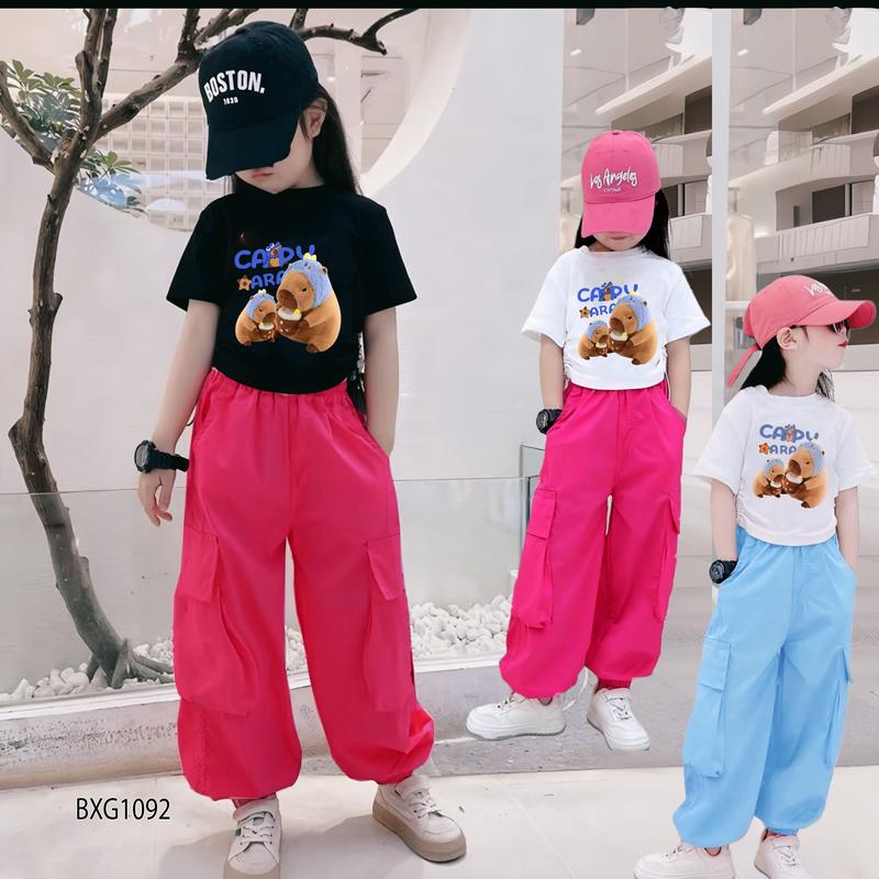   BexinhshopVN  Bộ áo rút dây CapyBara quần kaki jogger túi hộp dễ thương cho bé gái đi chơi học nhảy BXG1092 