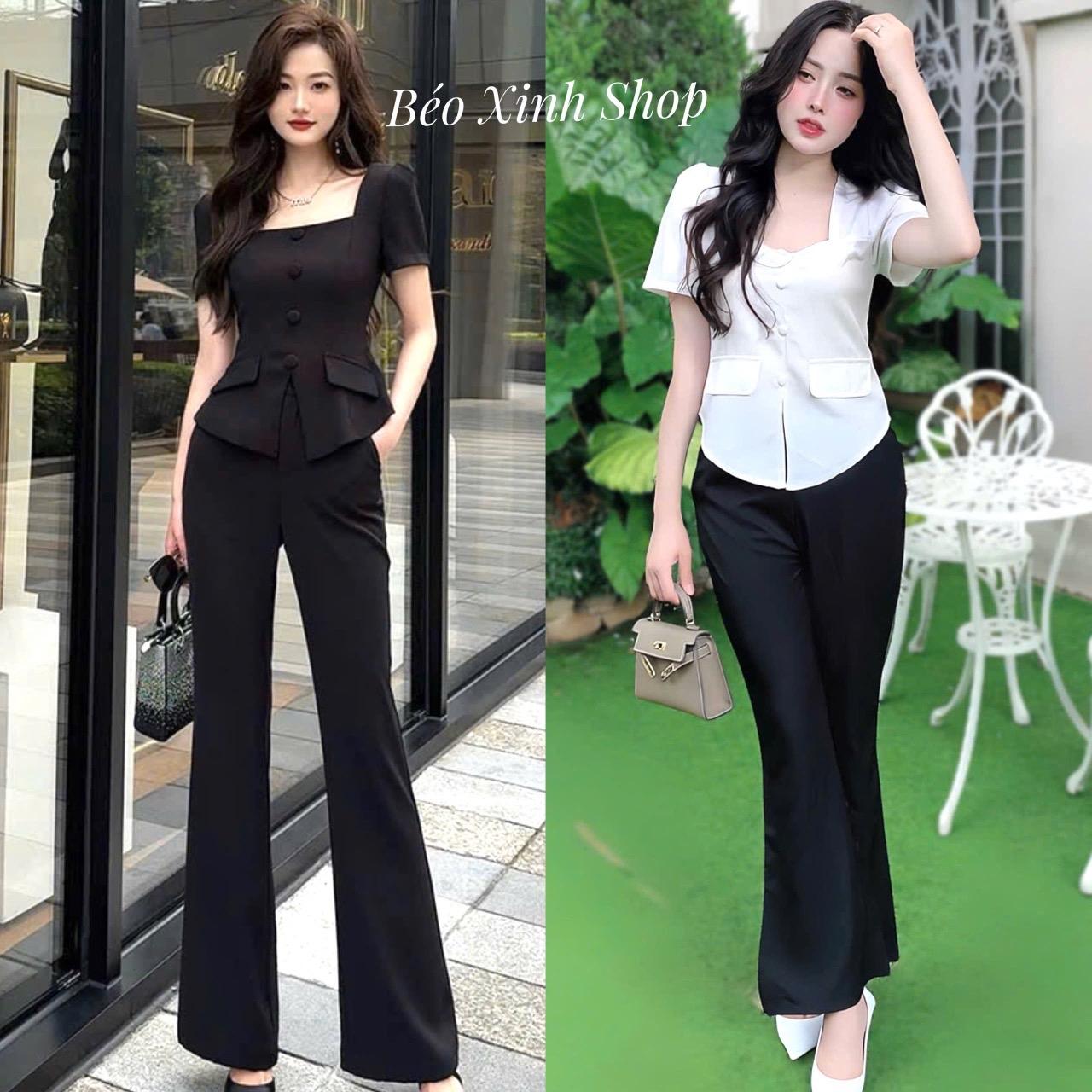Set Quần Áo Cổ Vuông Phối Tui Vải Ctotton Lạnh 40 - 95Kg Có Bigsize Nữ Top Women Xoè - A.1421