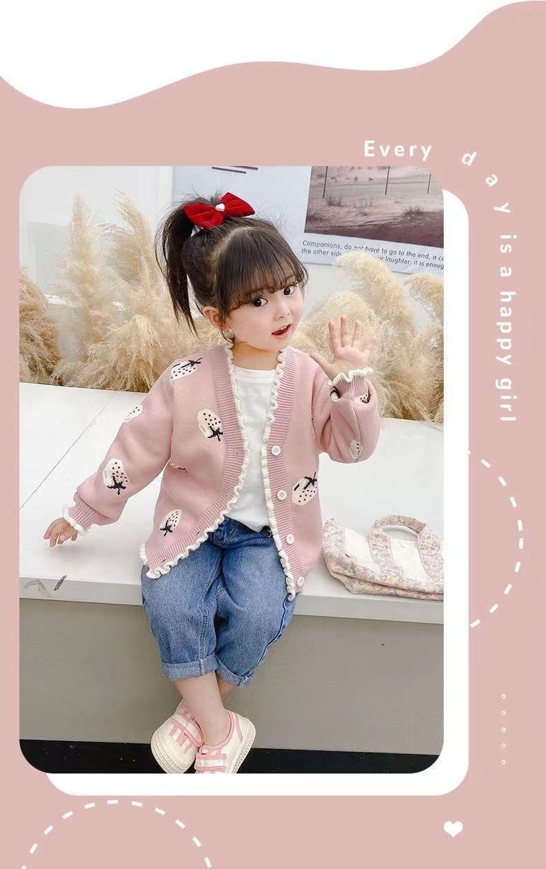 Product Introduction of Girl's Knitted Cardigan 2024 Autumn Clothing New Children Toddler Baby Fashionable Sweater Cardigan Top Coat 4