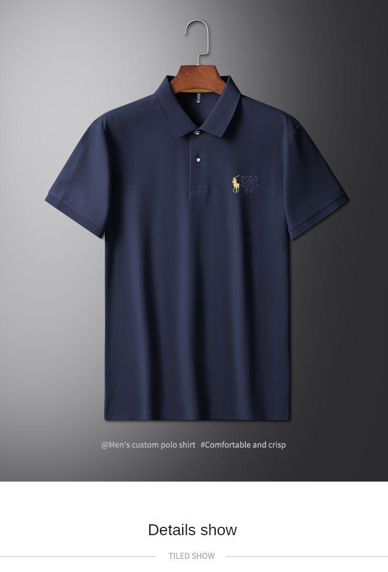 Product Introduction of Kemeja-T Baru, Gaya Kasual Perniagaan Musim Panas, Lengan Pendek, Kemeja Polo Lelaki, Lapel, Warna Pepejal, Fesyen, dengan Sulaman, Sesuai untuk Pakaian Kasual 16