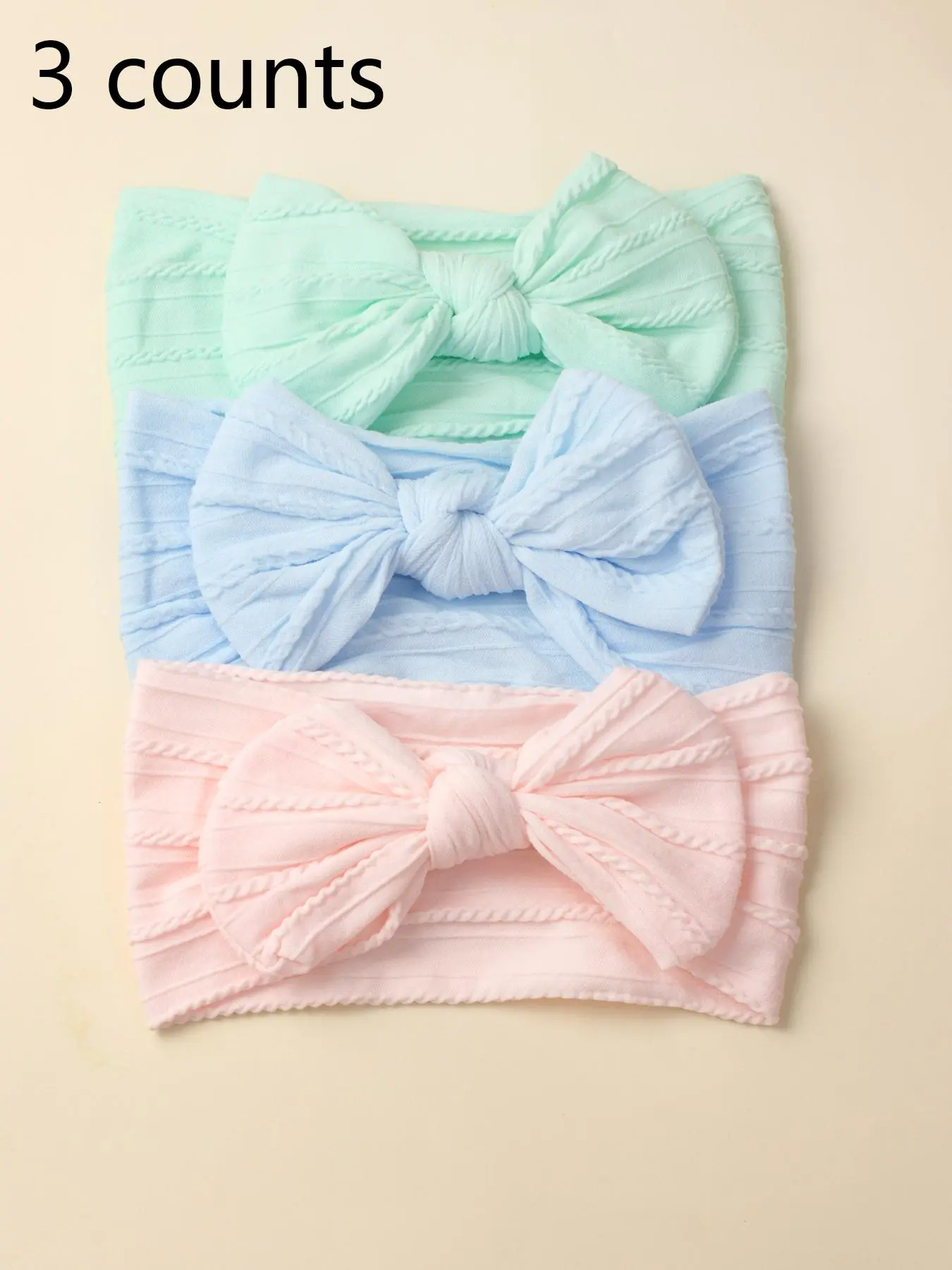 Baby's 3pcs Solid Textured Bowknot Decor Hair Band, Cute Baby Hair Accessories for Girls & Boys, Soft Jacquard Nylon Infant Newborn Baby's Hair Accessories, Summer Outfits