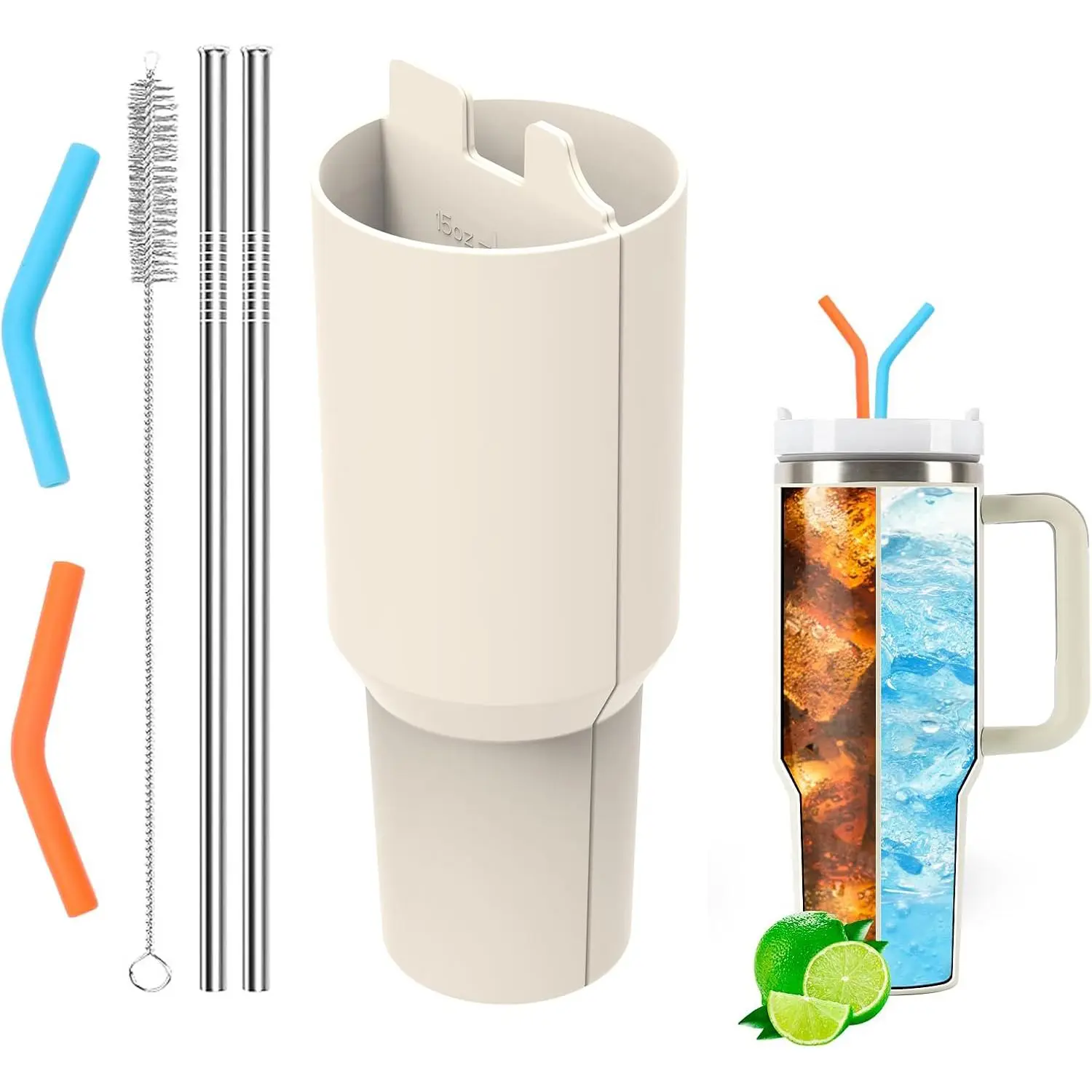 2 in 1 Cup Inner Tray & Accessories Set, Including 1 Silicone Cup Inner Tray & 2 Straws & 1 Straw Brush & 2 Straw Cover , Drinkware Accessories for Home Office