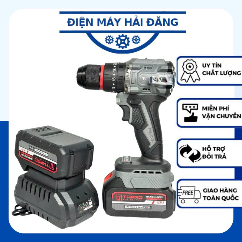  Máy Khoan Pin THPRO TH7713AK 3 Chức Năng Đầu 13ly Autolock Động Cơ Không Chổi Than Sử Dụng Chân Pin Phổ Thông 4CM 