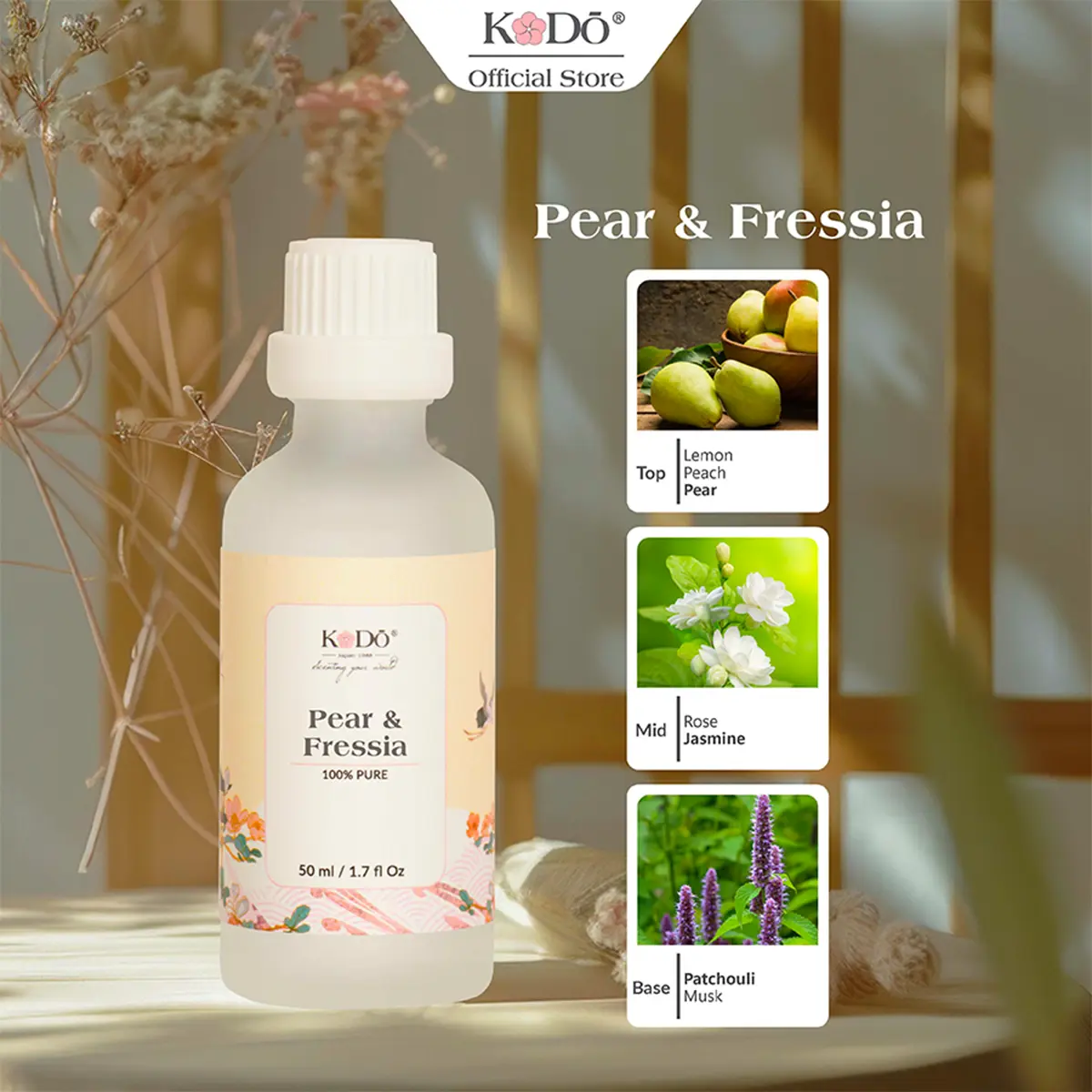 Tinh Dầu Nước Hoa KODO Pear & Fressia Hương Hoa Lê Làm Thơm Phòng, Không Gian, Quần Áo - Classic - Chai 10/50/100/500ml Dầu Thơm Phòng Dầu Thơm Tinh Dầu