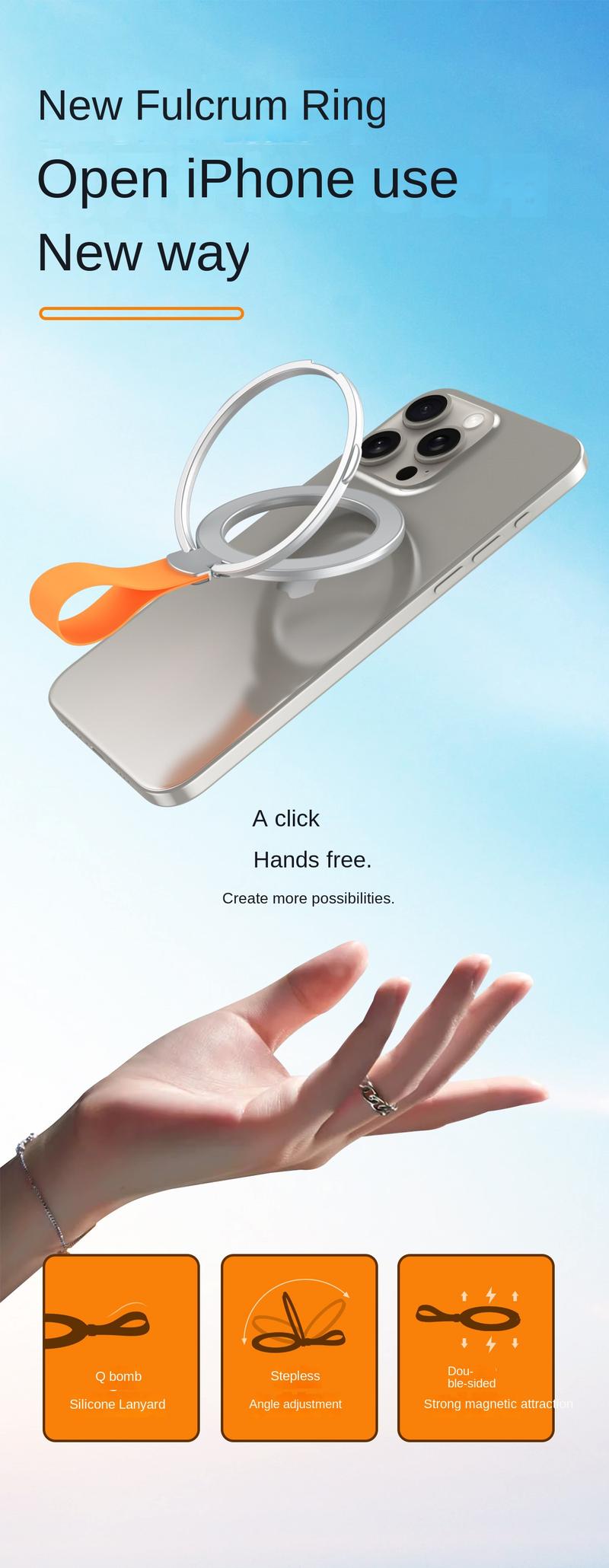 Product Introduction of Magnetic Stand Ring Holder New Metal MagSafe Phone Portable Desktop New Wholesale Silicone Hand Strap 2