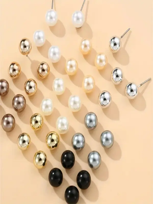 Solid Color Faux Pearl Decorated Stud Earrings, Casual Elegant Jewelry for Women, Fashion Ear Jewelry for Party, Daily Clothing Decor, Trendy All-match & Exquisite Jewelry for Gift 2