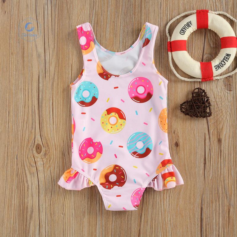 Qinlisey Breathable Little Girls One-piece Swimsuit, Summer Children Cute Crab/Donut Printing Sleeveless Swimwear for Vacation 0