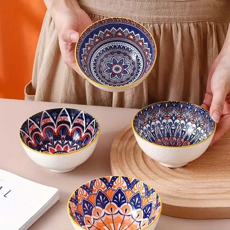 Boho Style Ceramic Tableware Set, Including Bowl & Plate & Spoon & Chopsticks & Gift Bag, Household Tableware Set for Home Kitchen Dining Room 6