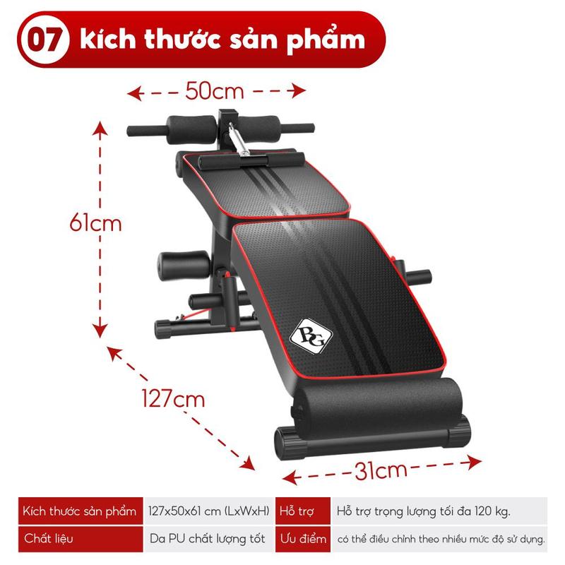  BG VIỆT NAM Ghế Tập Bụng Tại Nhà Đa Năng Cong Muse Màu Có Chốt Gập Tặng Dây Kéo Lò XO. 