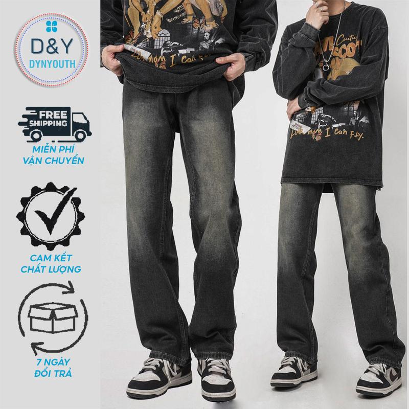 Quần jean nam ống rộng suông dài boy phố phong cách hàn quốc đơn giãn đa năng