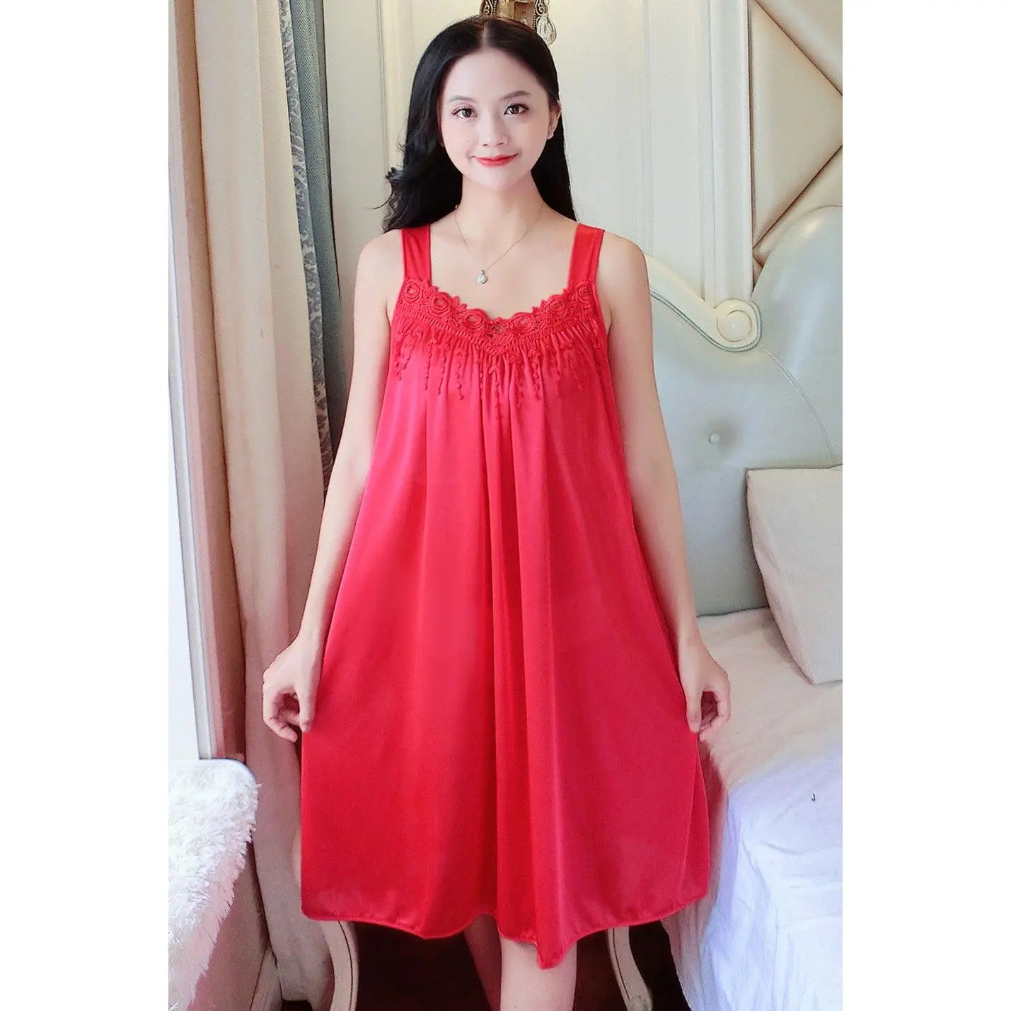 [Cod] plus Size Thin Sexy Pajamas Women's Summer Silk Ice Lace Sweet A ...