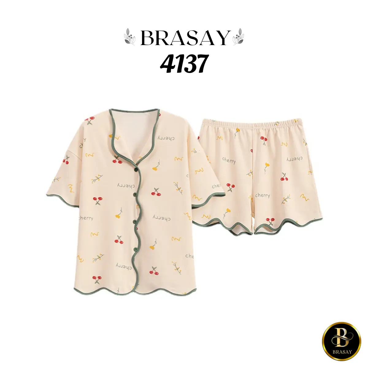 Brasay Baju tidur wanita dewasa set piyama model korean style terbaru kekinian full kancing bahan kaos lembut adem 4137
