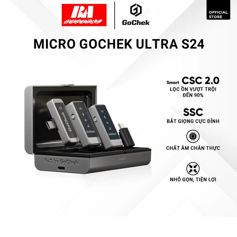 Micro thu âm không dây GoChek Ultra S24 - Bộ 2 Mic Kèm Hộp Sạc gochek ultra micro thuam Kem gocheck ultra micro không