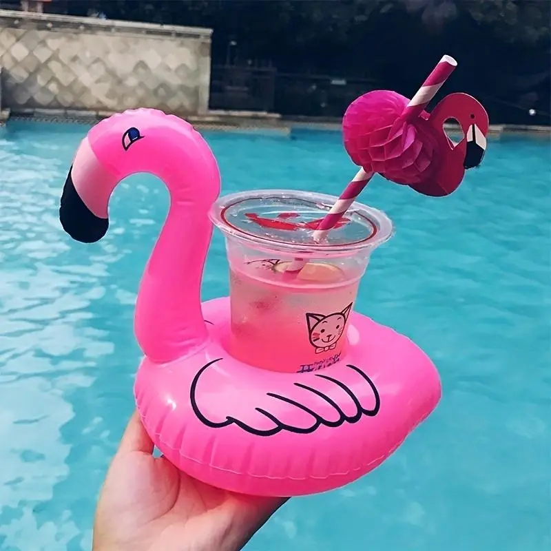 Flamingo Design Swimming Pool Cup Holder, Summer Funny Inflatable Floating Water Rides, Pool Party & Relaxation Ideal Drink Holder