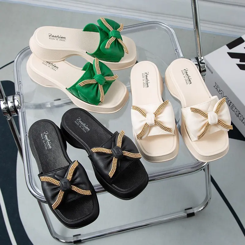 Dép nữ đế dày xỏ ngón đi trong nhà thắt hình nơ cho các chị em DéP Shoes 2