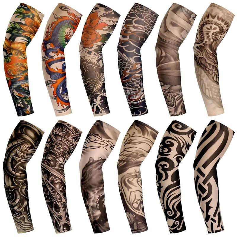 Motorcycle Cycling Arm Sleeves, Creative Fake Tattoo Pattern Decorative Arm Sleeves, Universal Elastic Arm Protective Gloves 1