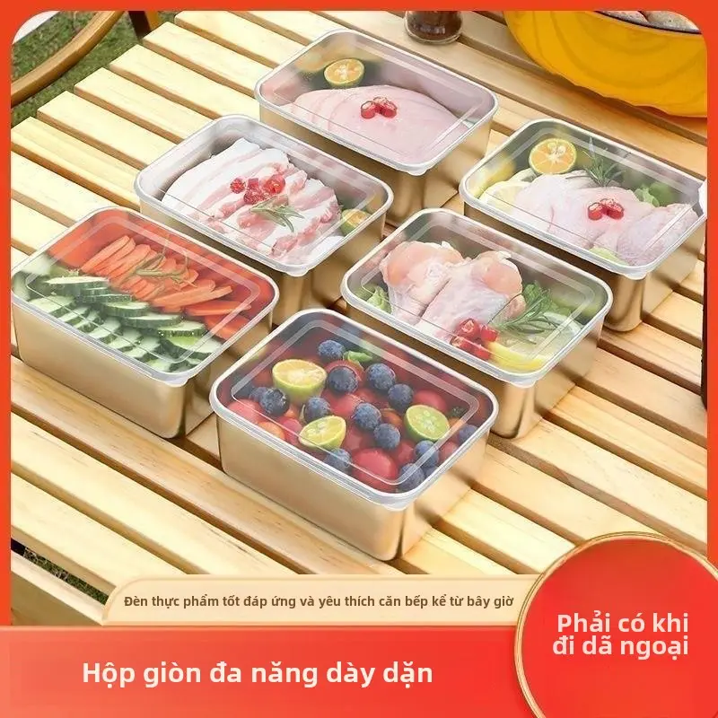 Hộp Giữ Tươi, Thép Không Gỉ, Hình Vuông, Hộp Bảo Quản Thực Phẩm, Làm Mát Tủ Lạnh, Hộp Bảo Quản Đĩa Trái Cây, Hộp Cơm Nhỏ 0