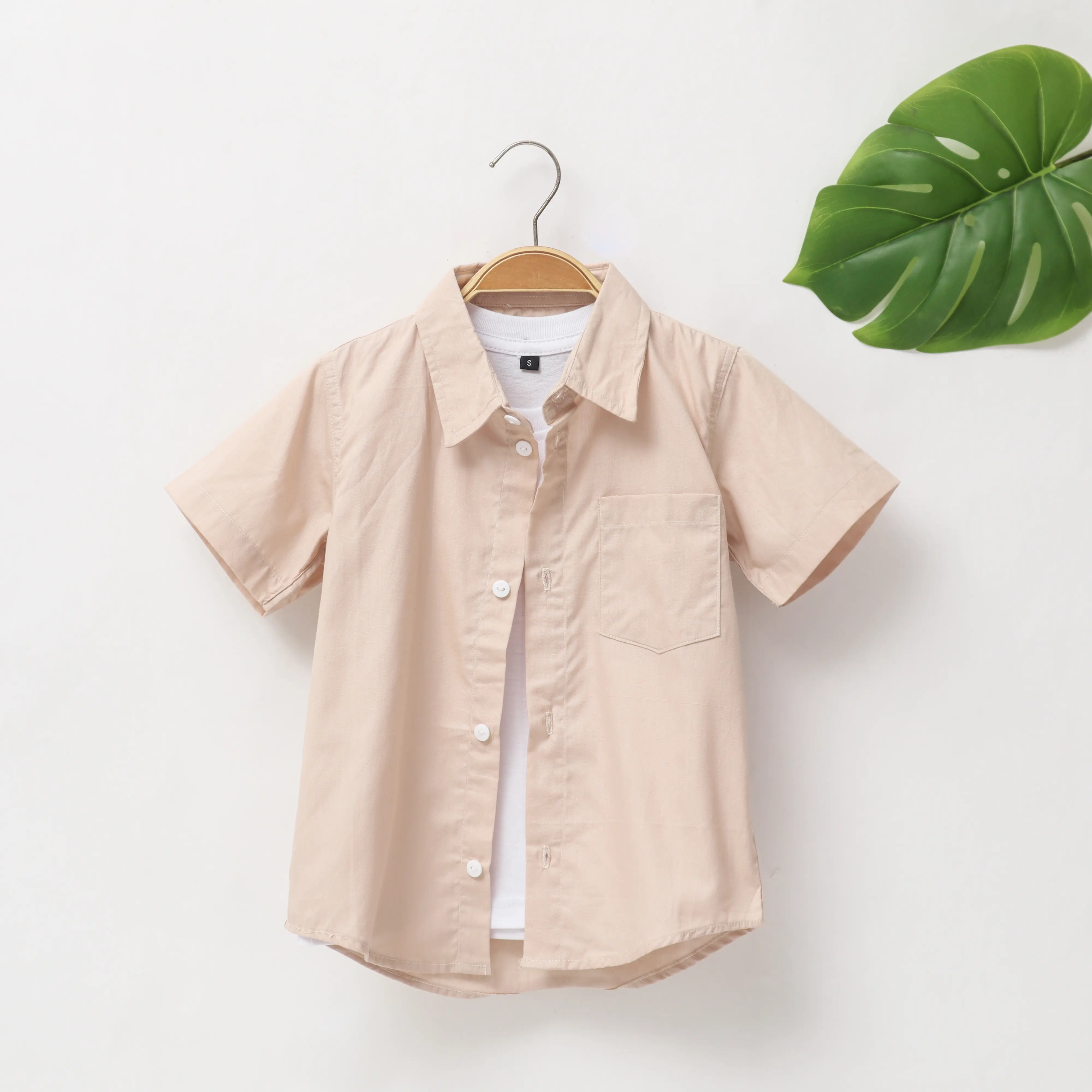 BAJU KEMEJA LENGAN PENDEK ANAK BASIC MOCCA POLOS KATUN POPLIN USIA 5-14 TAHUN