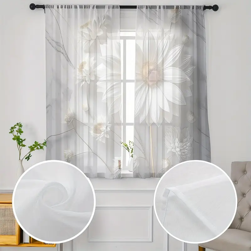 Flower Pattern Curtain, 2 Counts/set Modern Simple Window Curtain, Home Decorative Curtain for Living Room Bedroom Office Coffee Shop 0