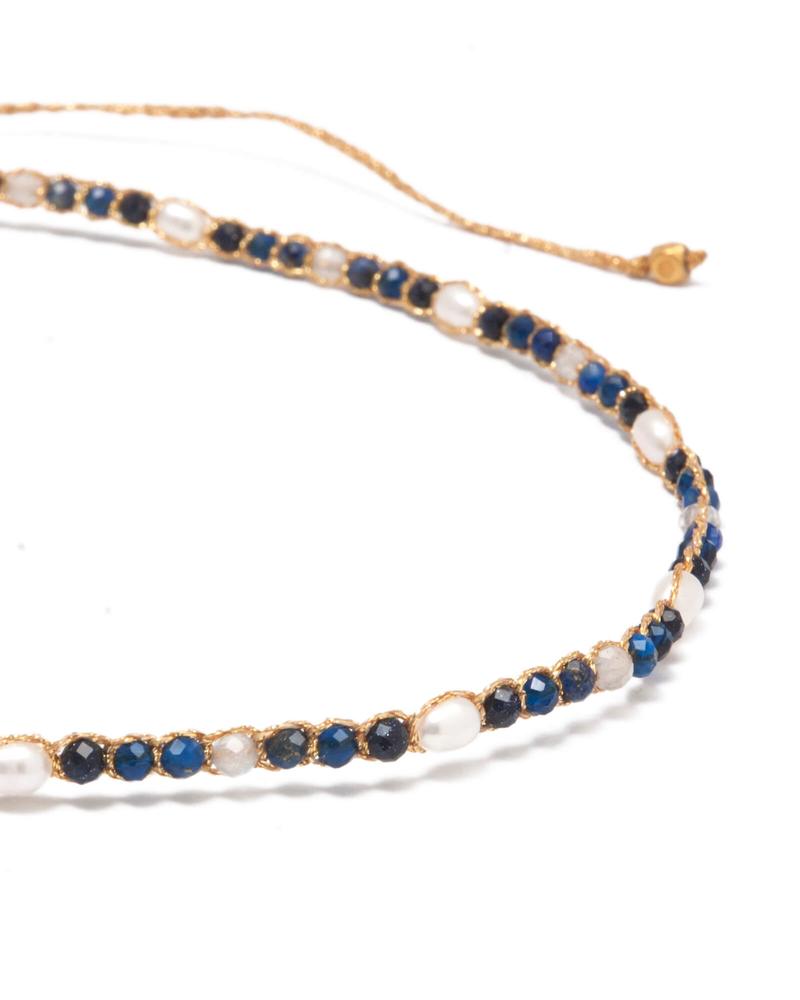 Product Introduction of Sky Choker Tali Warna Gold | Kombinasi gemstones lapis lazuli, blue sandstone, labradorite dan blue spinel dan pearl 4