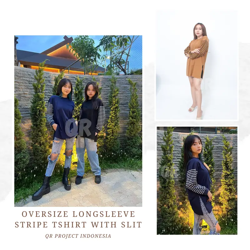 QR PROJECT ID - KAOS POLOS OVERSIZE LENGAN PANJANG STRIPE SALUR WITH SLIT 0