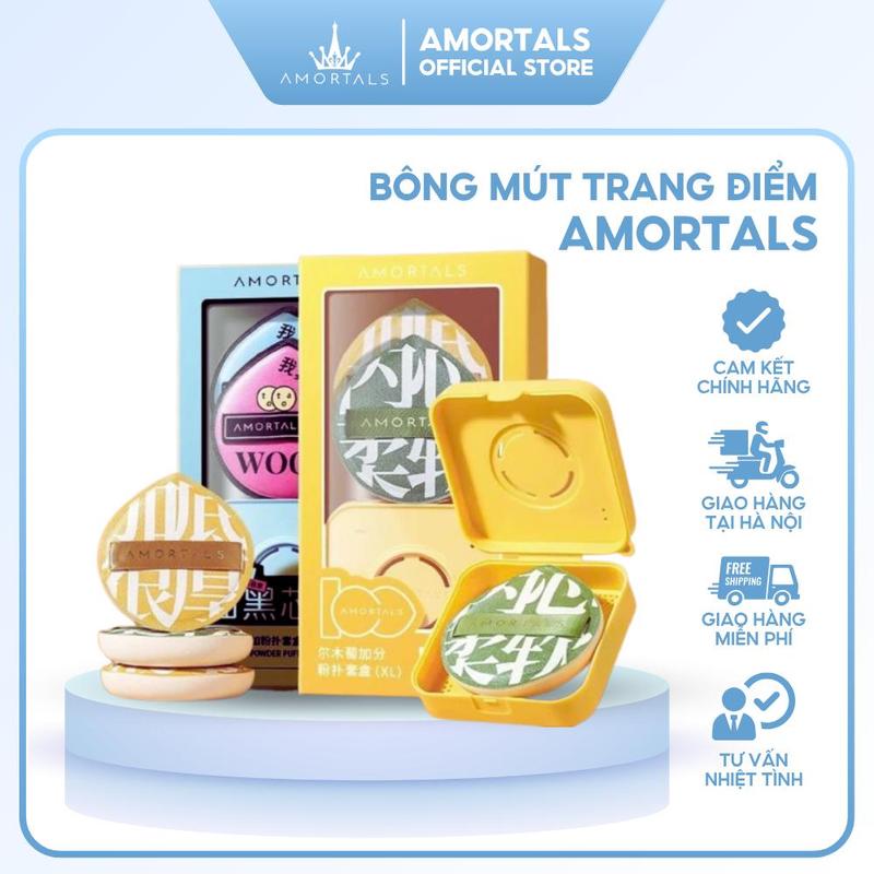 Bông Mút Trang Điểm AMORTALS Chất Liệu Rubycell Siêu Mềm Dễ Tán Kem Nền Kèm Hộp Đựng Mút Phấn Cao Cấp Dành Cho Nữ Mỹ Phẩm Cosmetic